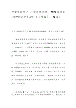 （2篇）村党支部书记、公司总经理学习2024年两会精神研讨发言材料（心得体会）.docx