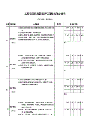 工程项目投资管理保证目标责任分解表.docx