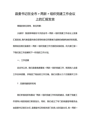 县委书记在全市“两新”组织党建工作会议上的汇报发言.docx