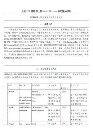 人教PEP四上大单元教学Unit 4 My home PA Let's learn 教案.docx