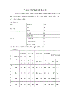五年级国家体质健康标准.docx