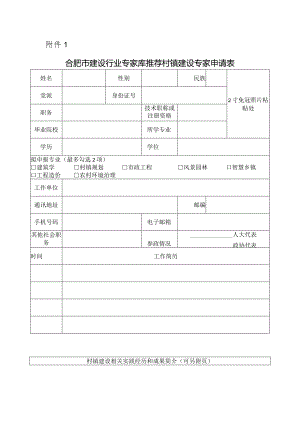 合肥市建设行业专家库推荐村镇建设专家申请表.docx