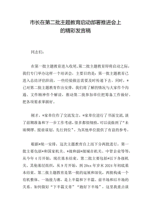 市长在第二批主题教育启动部署推进会上的精彩发言稿.docx