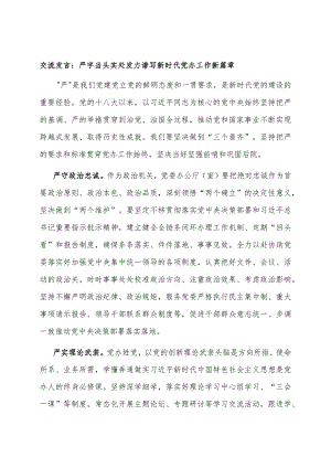 交流发言：严字当头 实处发力 谱写新时代党办工作新篇章.docx