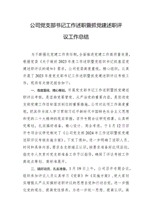 公司党支部书记工作述职暨抓党建述职评议工作总结.docx