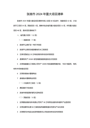 张掖市2024年重大项目清单.docx