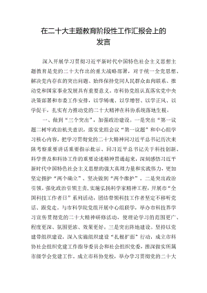 在二十大主题教育阶段性工作汇报会上的发言.docx
