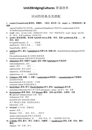 人教版（2019）选择性必修第二册Unit 2 Bridging Cultures 重点词性和搭配知识素材.docx