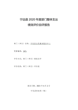 宁远县2020年度部门整体支出绩效评价自评报告.docx