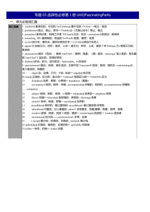 人教版（2019）选择性必修 第一册Unit 3 Fascinating Parks基础必背知识清单素材.docx