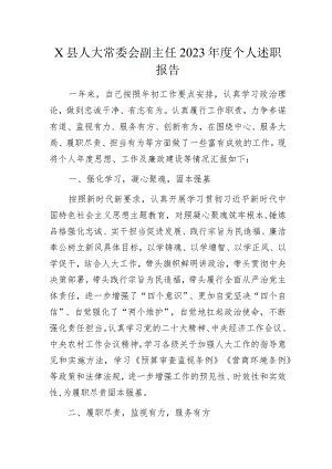 X县人大常委会副主任2023年度个人述职报告.docx