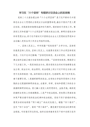 学习在“六个坚持”专题研讨交流会上的发言稿.docx