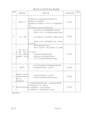 高空作业防护安全检查表（附管理制度）.docx
