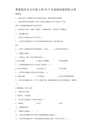 粤教版科学五年级上册11产生泡泡的秘密练习.docx