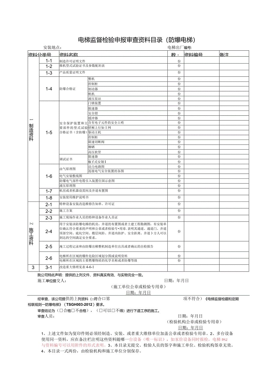 电梯监督检验申报审查资料目录(防爆电梯).docx_第1页