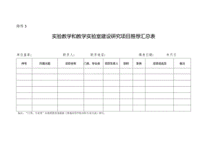 附件3：实验教学和教学实验室建设研究项目推荐汇总表（XX学院）.docx