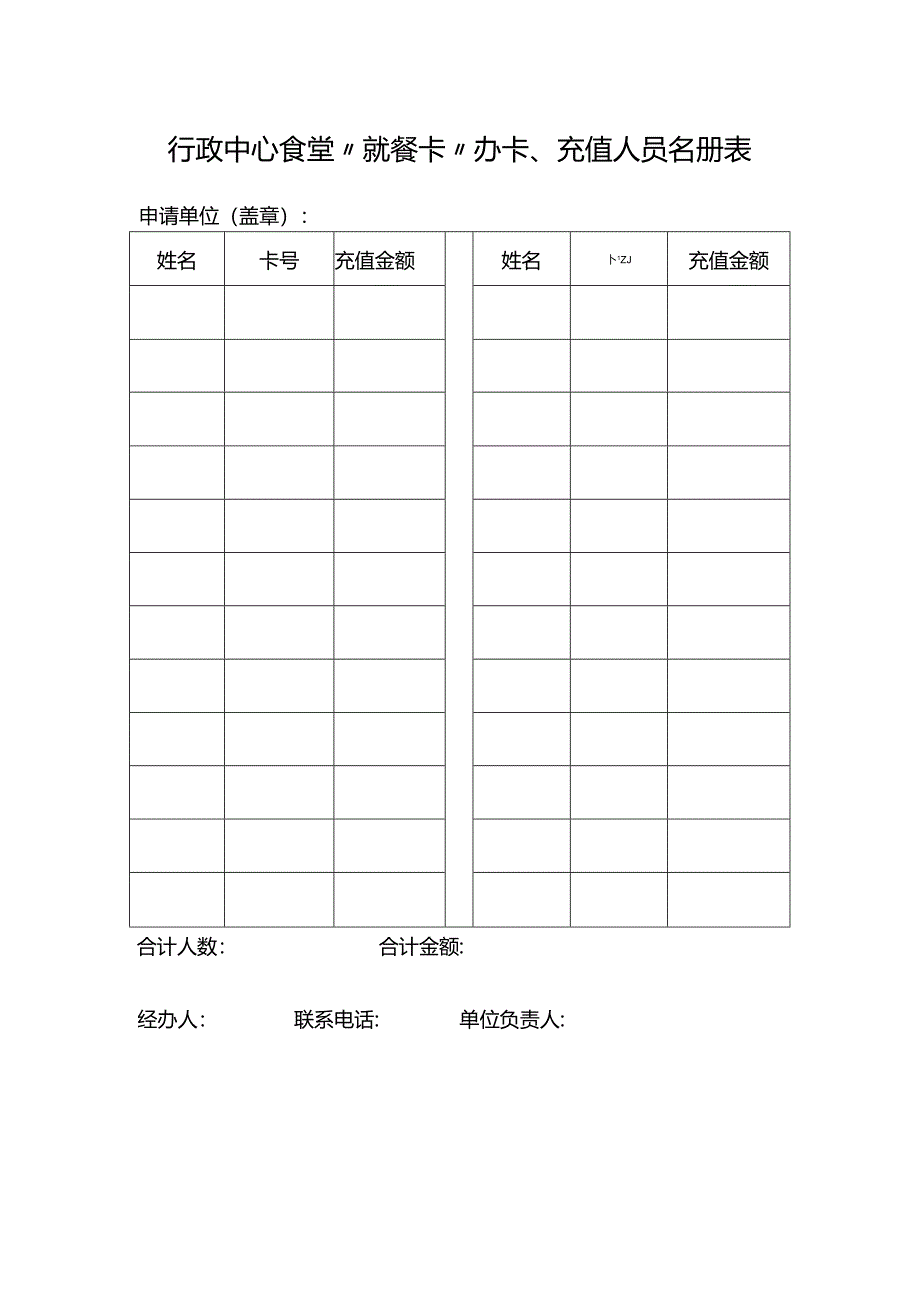 行政中心食堂“就餐卡”办卡、充值人员名册表.docx_第1页