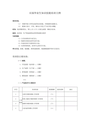某电器公司应届毕业生知识技能培训大纲.docx