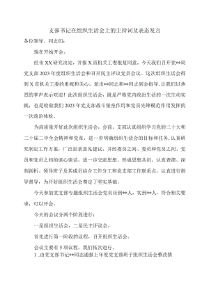 支部书记在组织生活会上的主持词及表态发言.docx
