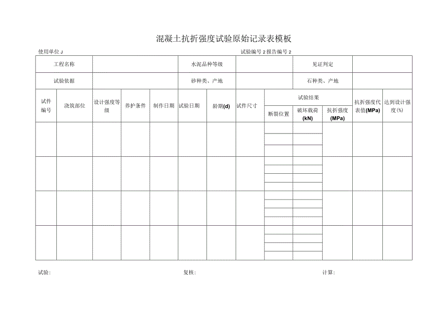 混凝土抗折强度试验原始记录表模板.docx_第1页