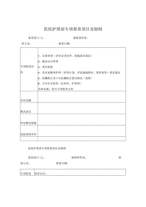 护理部对科室临床护理工作专项督查表.docx
