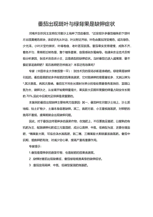 番茄出现斑叶与绿背果是缺钾症状.docx