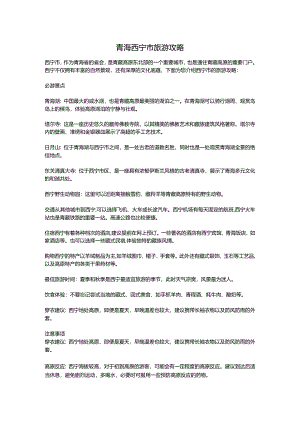 青海西宁市旅游攻略.docx