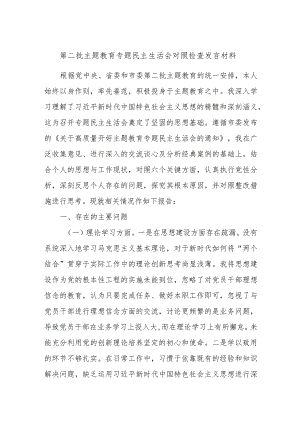 第二批主题教育专题民主生活会对照检查发言材料.docx