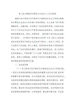 第二批主题教育专题民主生活会个人发言提纲.docx