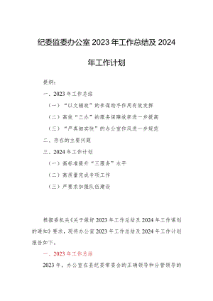 纪委监委办公室2023年工作总结及2024年工作计划.docx