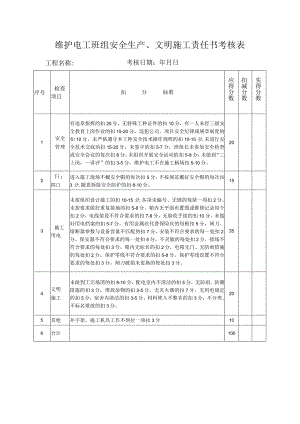 维护电工班组安全生产、文明施工责任书考核表.docx