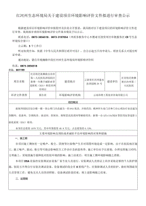红河州环境保护局建设项目环评信息公开表.docx
