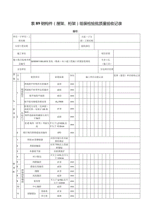 表89钢构件（屋架、桁架）组装检验批质量验收记录.docx