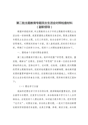 第二批主题教育专题民主生活会对照检查材料（副职领导）.docx