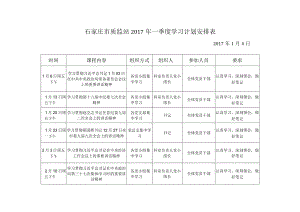 石家庄市质监站2017年一季度学习计划安排表.docx