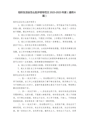 组织生活会怎么批评领导范文2023-2023年度(通用6篇).docx
