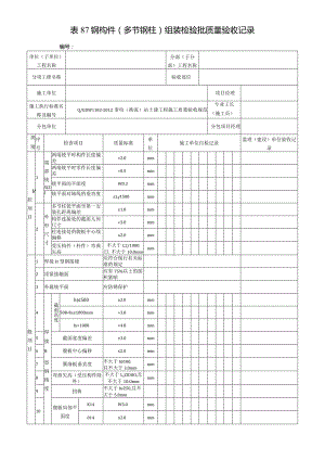 表87钢构件（多节钢柱）组装检验批质量验收记录.docx
