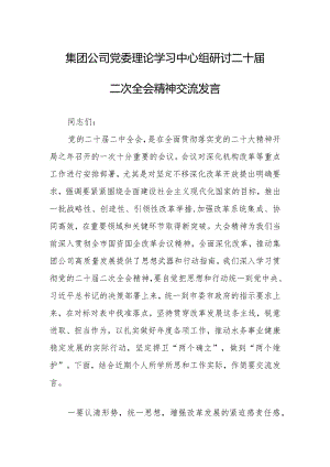 集团公司党委理论学习中心组研讨二十届二次全会精神交流发言.docx