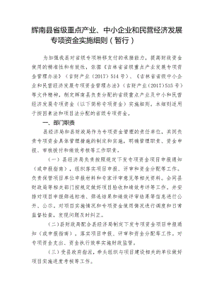 重点产业及中小企业和民营经济发展专项资金实施细则.docx