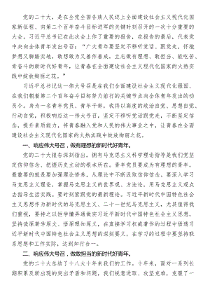 青年干部学习二十大心得体会交流研讨：响应伟大号召让青春在火热实践中绽放绚丽之花.docx