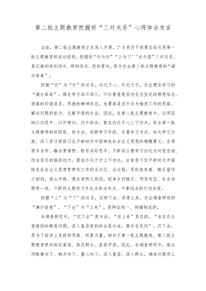 （2篇）2023年第二批主题教育把握好“三对关系”心得体会发言.docx