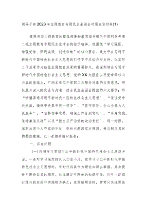 领导干部2023年主题教育专题民主生活会对照发言材料范文.docx