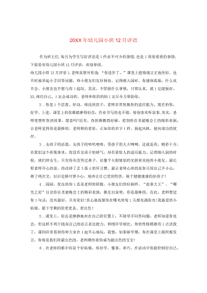 20XX年幼儿园小班12月评语.docx