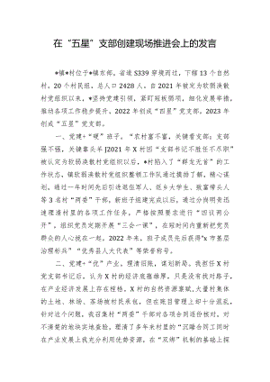 在“五星”支部创建现场推进会上的发言.docx