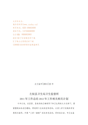 XX卫生监督所年度工作总结与工作计划.docx