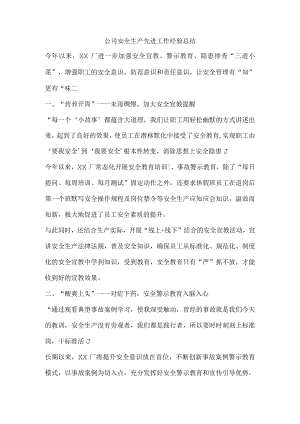 公司安全生产先进工作经验总结.docx