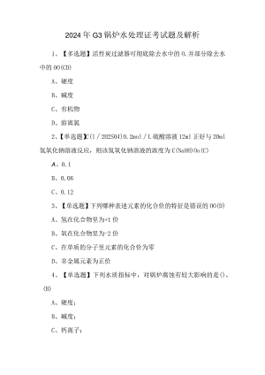 2024年G3锅炉水处理证考试题及解析.docx