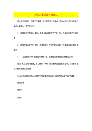 公司人员变动任命书模板二.docx