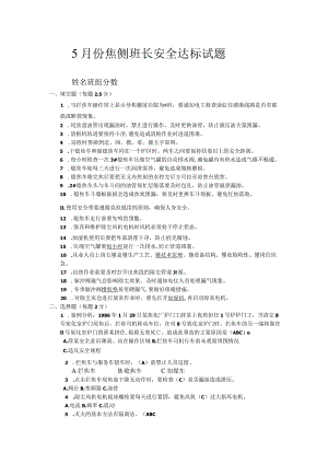 5月份焦侧班长安全达标试题.docx