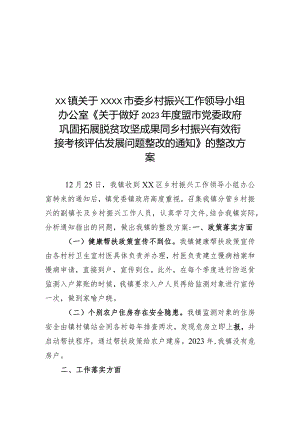 xx镇关于市委乡村振兴工作领导小组办公室反馈问题整改方案.docx